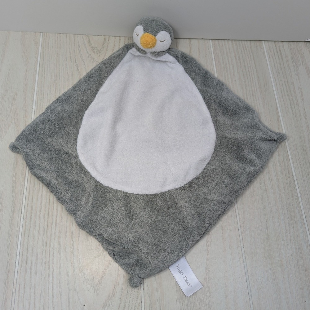 Angel Dear Penguin Lovey Gray White Plush Security Blanket